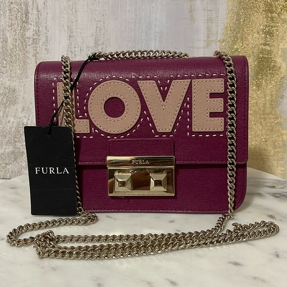 FURLA Handbags - Furla Saffiano Leather Burgundy BELLA “LOVE” mini crossbody bag.💝🎁